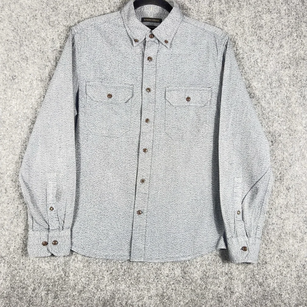 Banana Republic Mens Button Front Shirt Gray Long Sleeve Pocket Casual Small‎